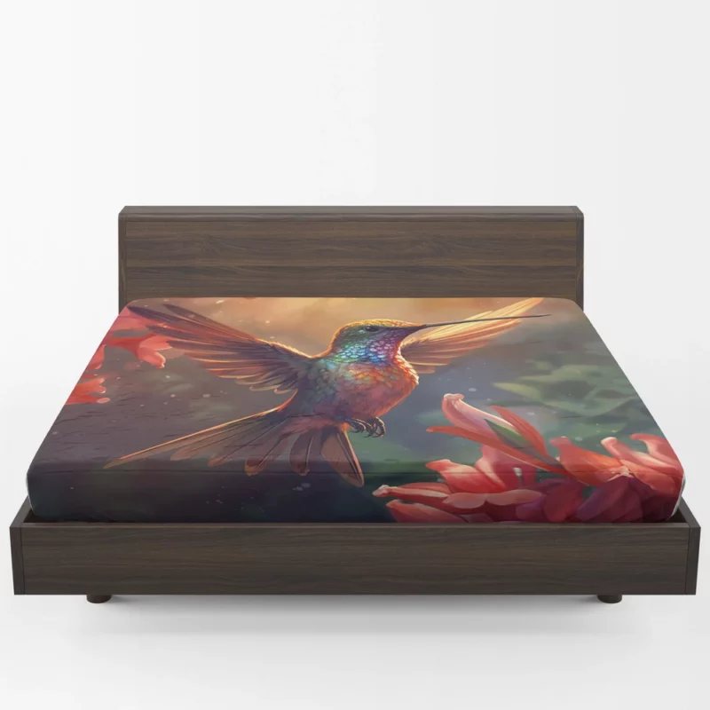 Hummingbird With Pink Flowers Fitted Sheet 1