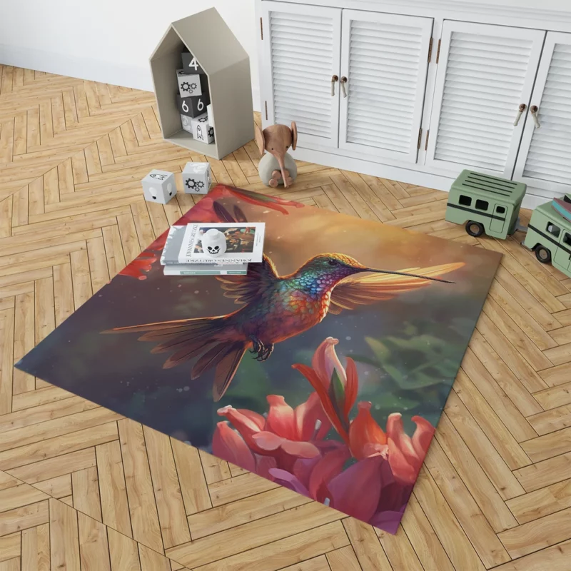 Hummingbird With Pink Flowers Rug 1