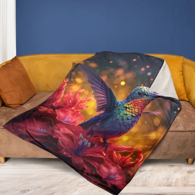 Hummingbird and Flowers Fleece Blanket 1