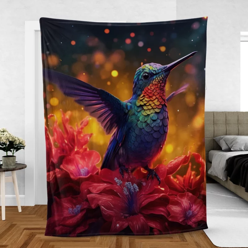 Hummingbird and Flowers Fleece Blanket