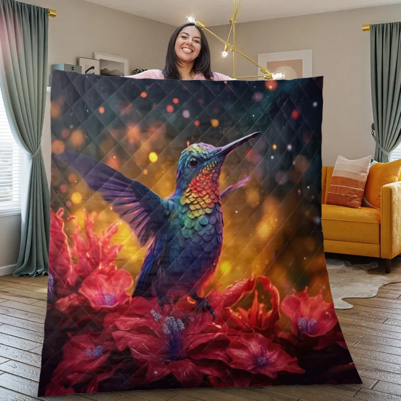 Hummingbird and Flowers Quilt Blanket