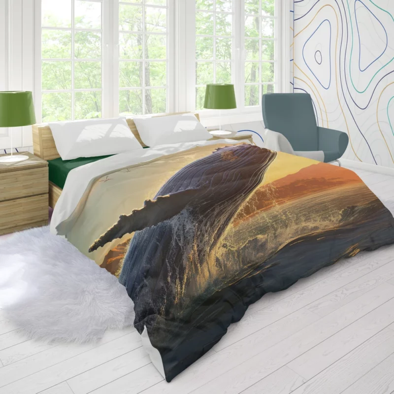 Humpback Whale Jumping from Ocean Duvet Cover