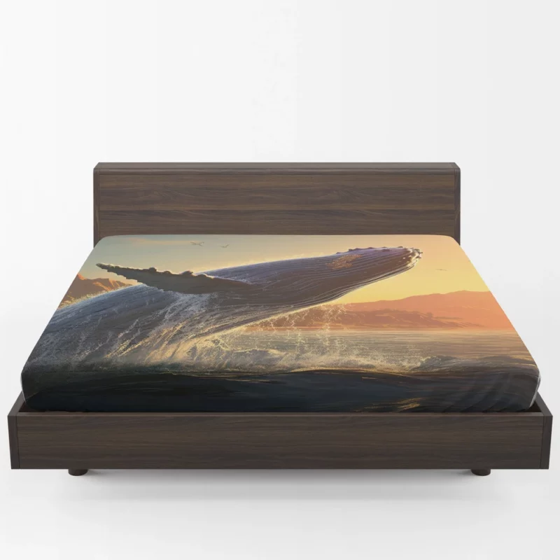 Humpback Whale Jumping from Ocean Fitted Sheet 1