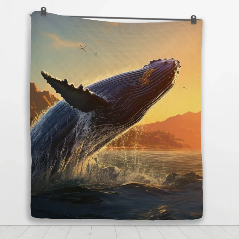 Humpback Whale Jumping from Ocean Quilt Blanket 1