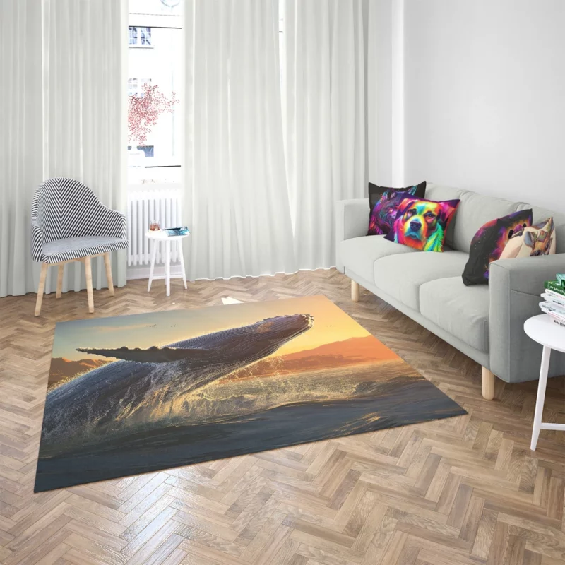 Humpback Whale Jumping from Ocean Rug 2