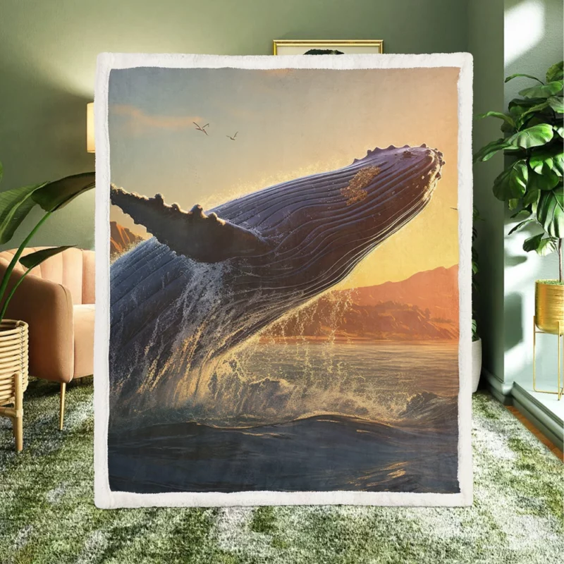 Humpback Whale Jumping from Ocean Sherpa Fleece Blanket