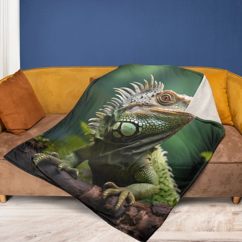 Iguana in the Wild AI Photography Fleece Blanket 1