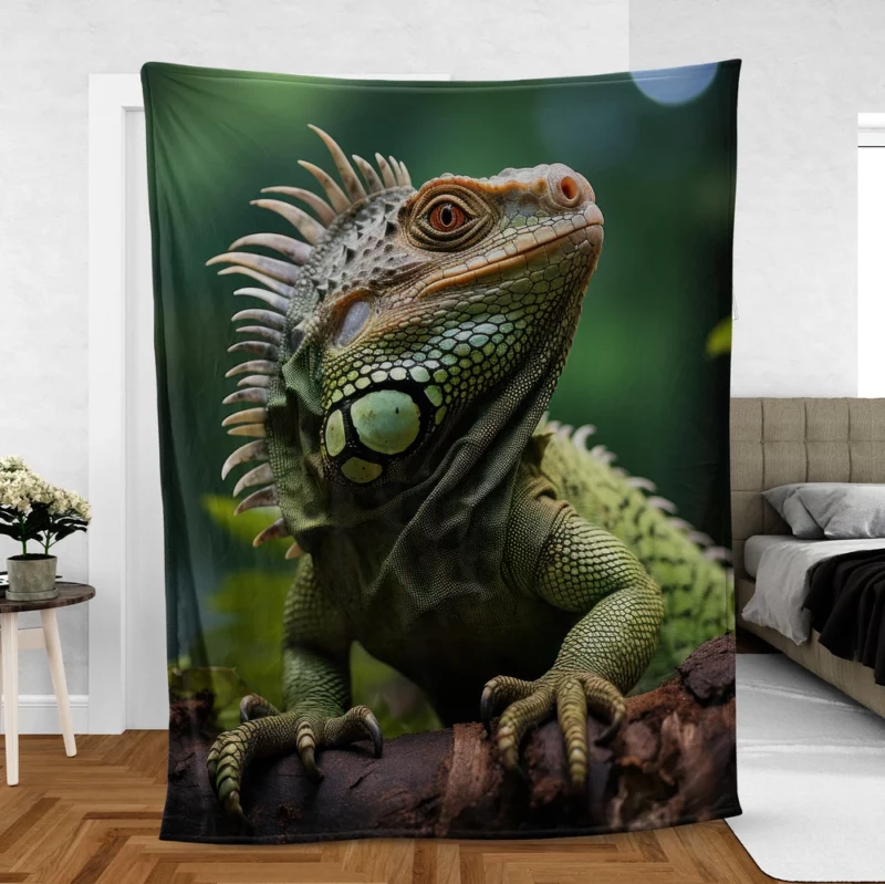 Iguana in the Wild AI Photography Fleece Blanket