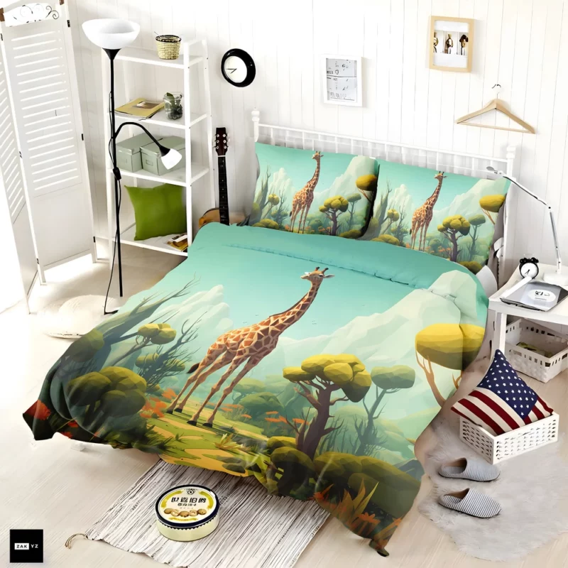 Isometric Giraffe Illustration Bedding Set