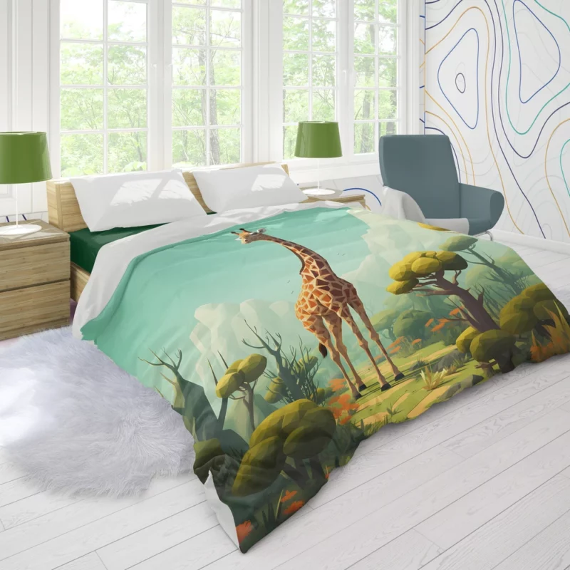 Isometric Giraffe Illustration Duvet Cover