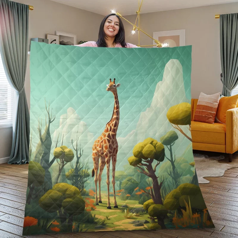 Isometric Giraffe Illustration Quilt Blanket