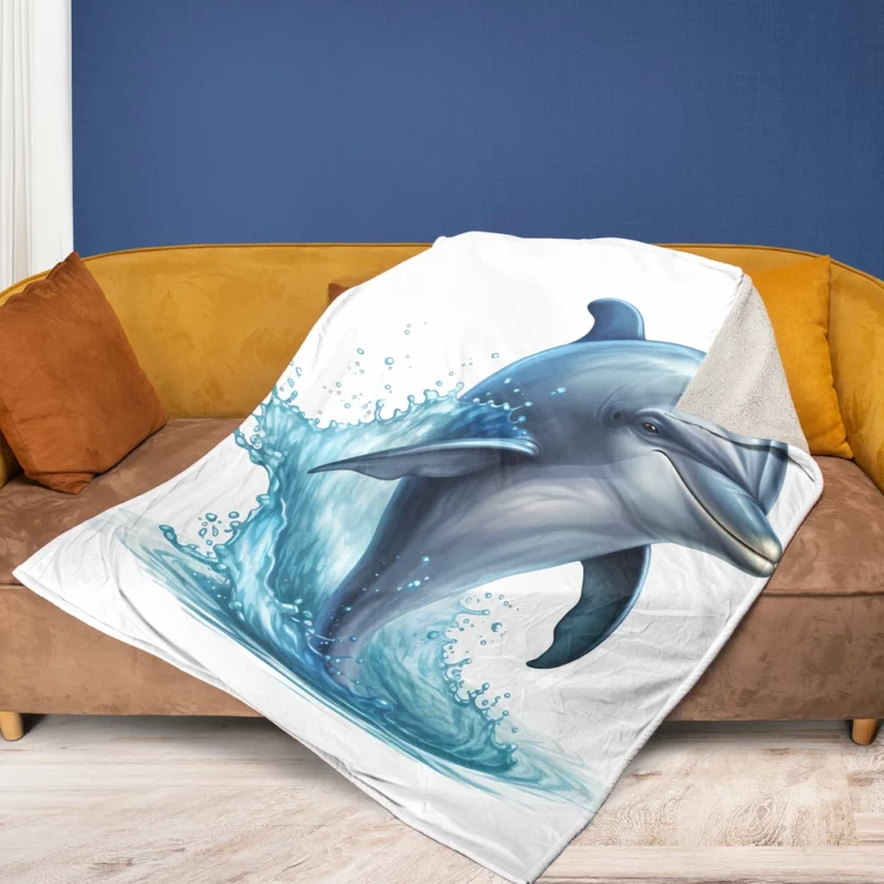 Jumping Dolphin Artwork Fleece Blanket 1