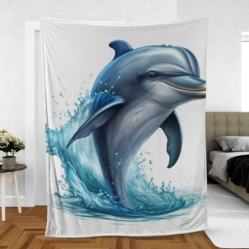 Jumping Dolphin Artwork Fleece Blanket