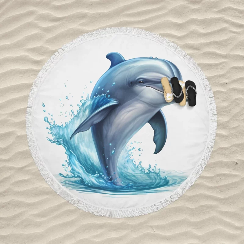 Jumping Dolphin Artwork Round Beach Towel