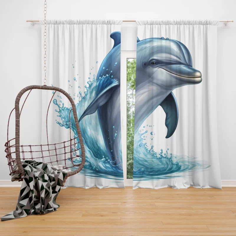 Jumping Dolphin Artwork Window Curtain