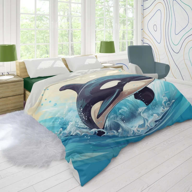 Jumping Orca Cartoon Duvet Cover