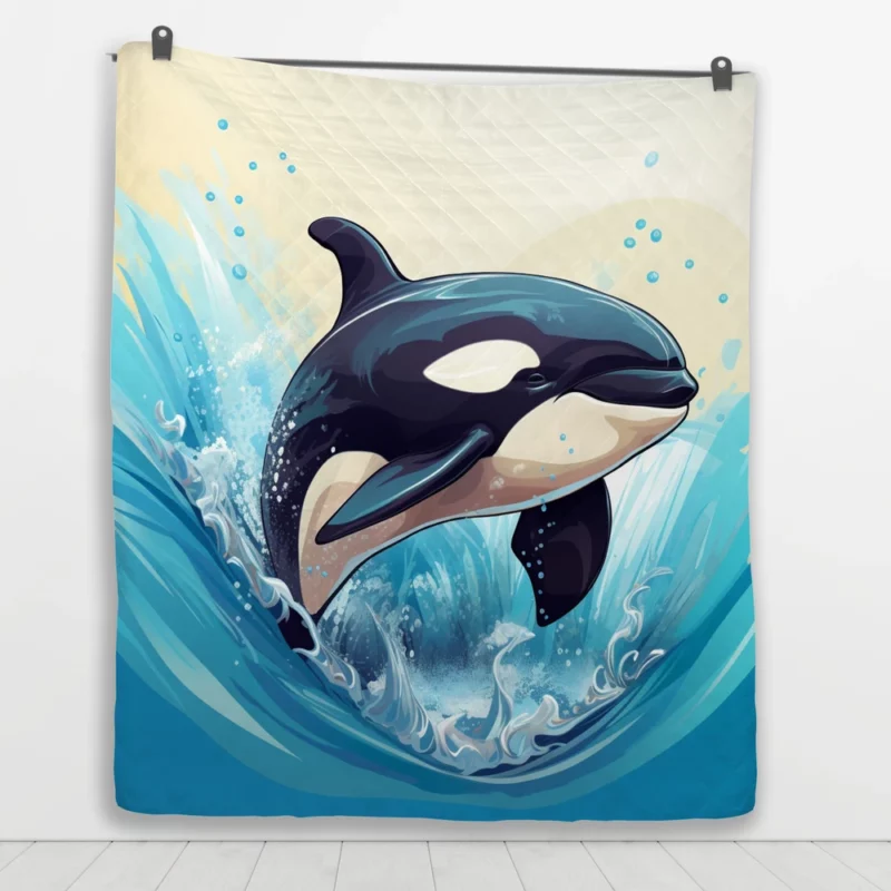 Jumping Orca Cartoon Quilt Blanket 1