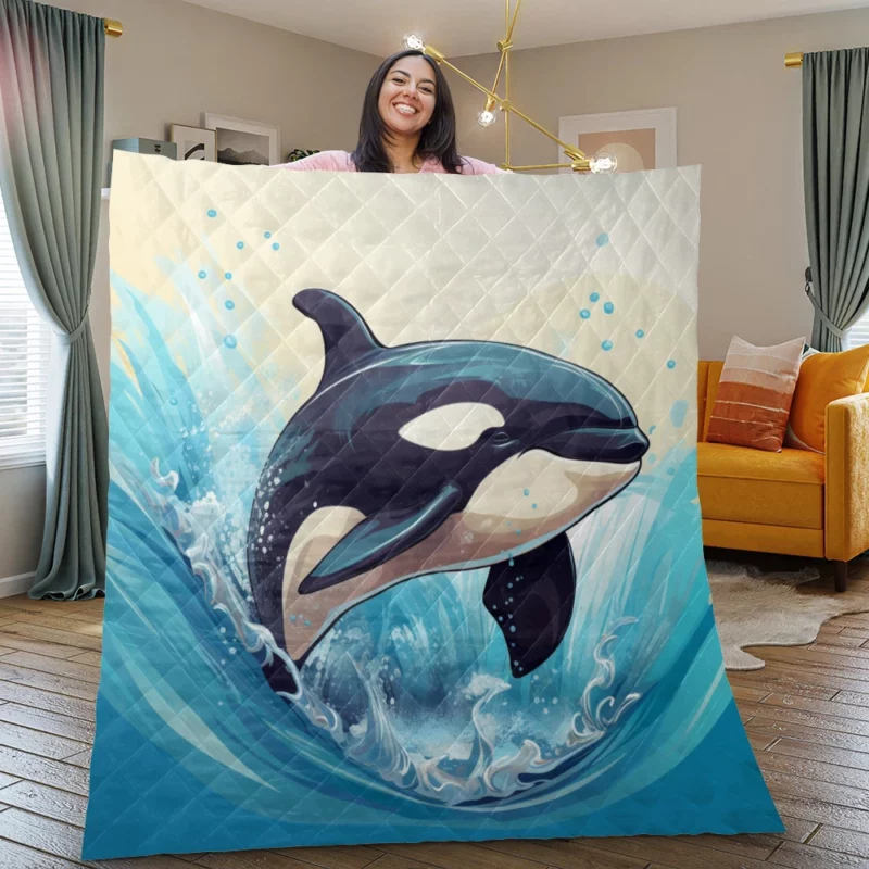 Jumping Orca Cartoon Quilt Blanket