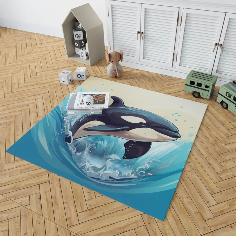 Jumping Orca Cartoon Rug 1