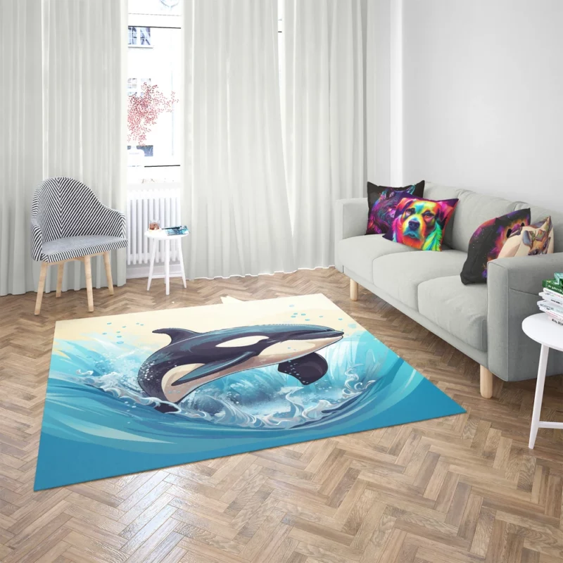 Jumping Orca Cartoon Rug 2