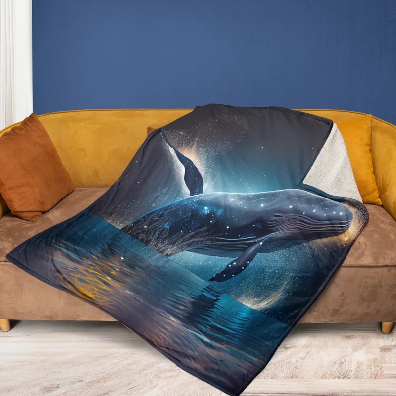 Jumping Whale AI Artwork Fleece Blanket 1