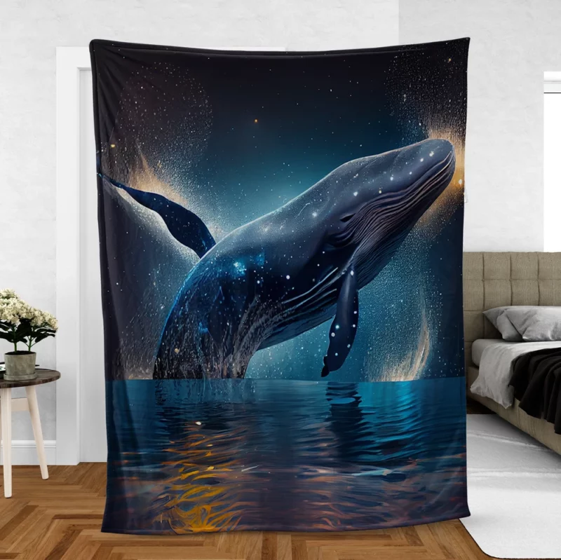 Jumping Whale AI Artwork Fleece Blanket