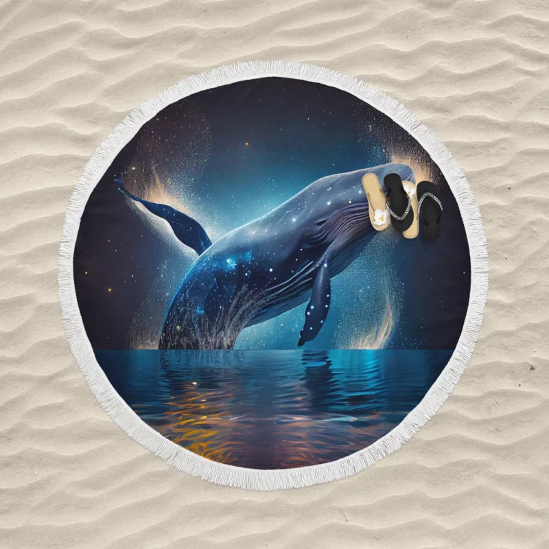 Jumping Whale AI Artwork Round Beach Towel