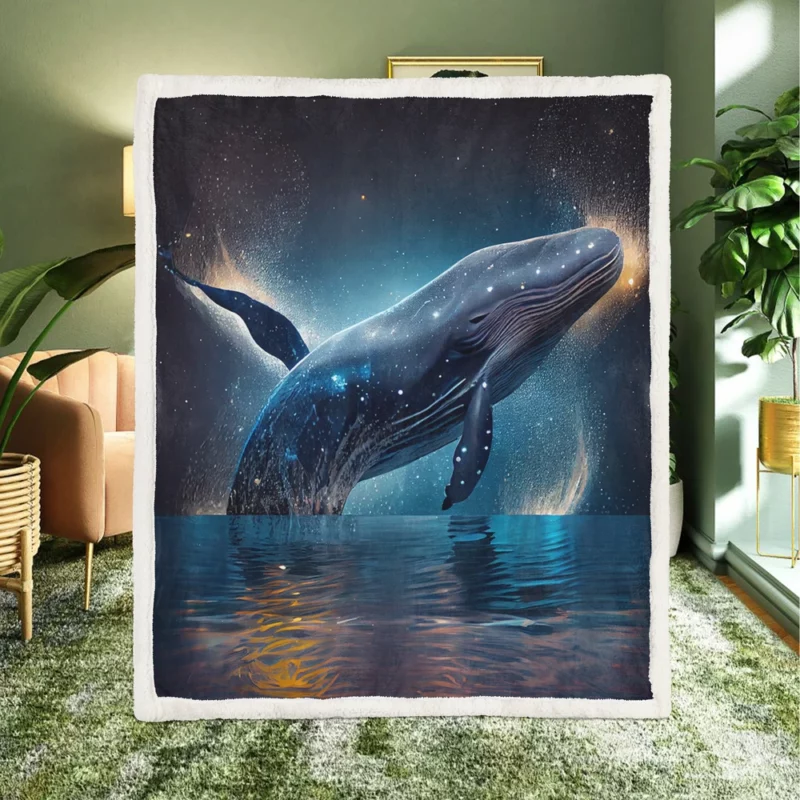 Jumping Whale AI Artwork Sherpa Fleece Blanket