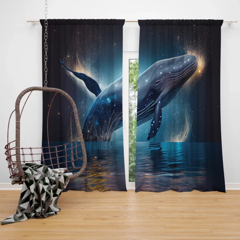 Jumping Whale AI Artwork Window Curtain