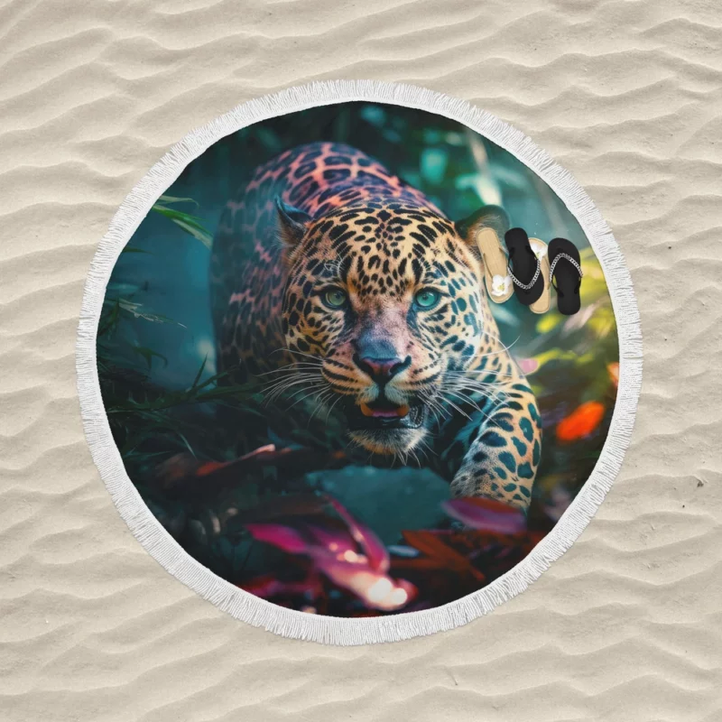 Jungle Racing Jaguar Round Beach Towel