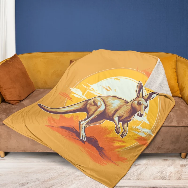 Kangaroo Running in the Desert Fleece Blanket 1