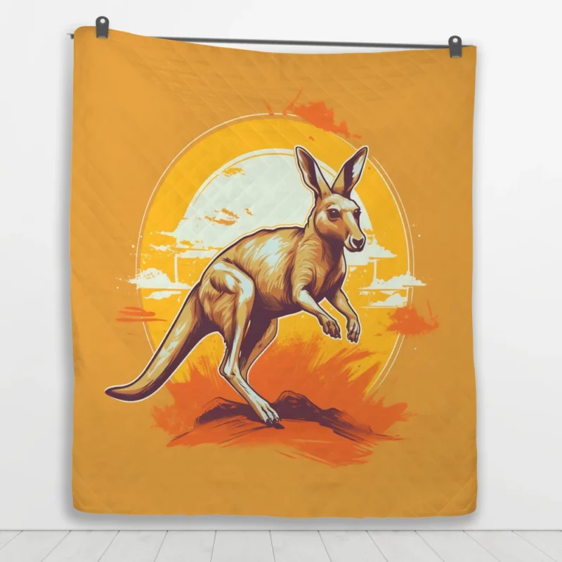 Kangaroo Running in the Desert Quilt Blanket 1