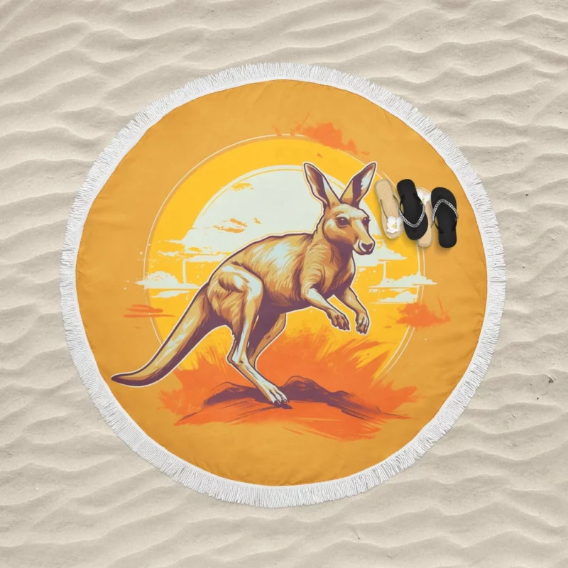 Kangaroo Running in the Desert Round Beach Towel