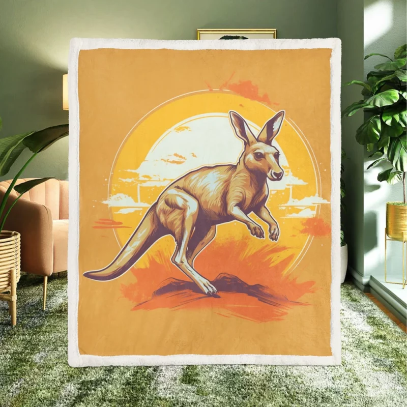 Kangaroo Running in the Desert Sherpa Fleece Blanket