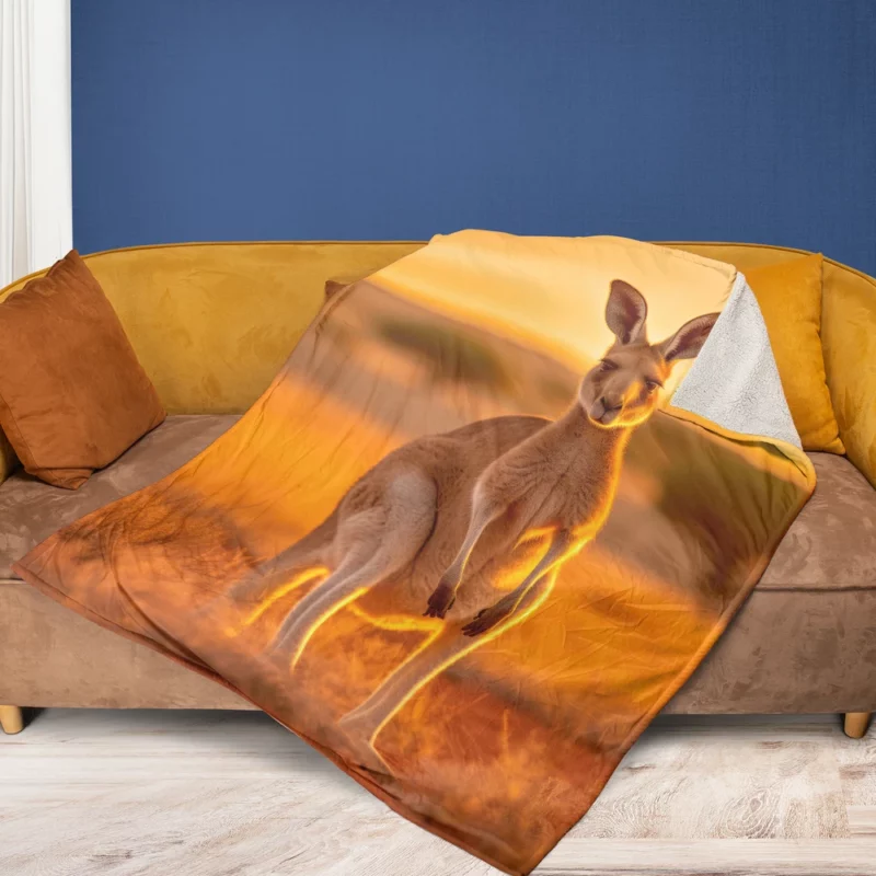 Kangaroo at Sunset Fleece Blanket 1