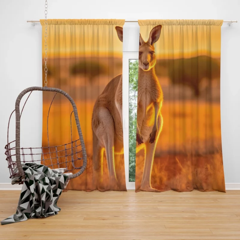 Kangaroo at Sunset Window Curtain