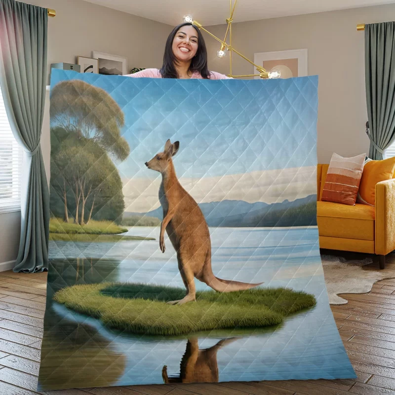 Kangaroo by the Lakeside Quilt Blanket