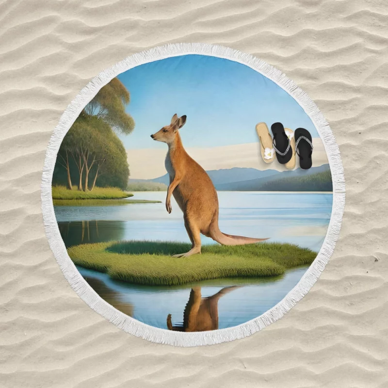 Kangaroo by the Lakeside Round Beach Towel