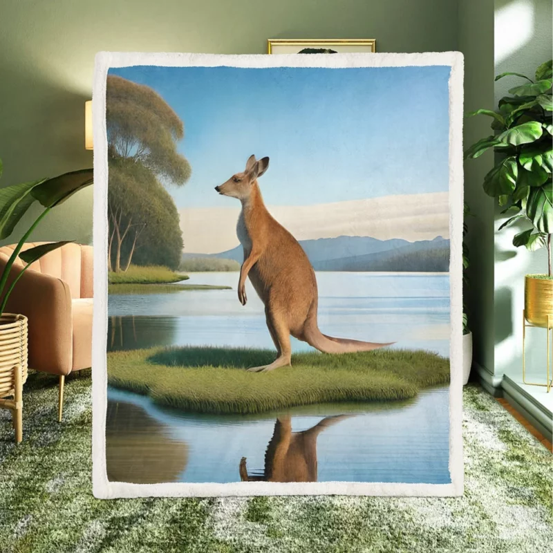 Kangaroo by the Lakeside Sherpa Fleece Blanket