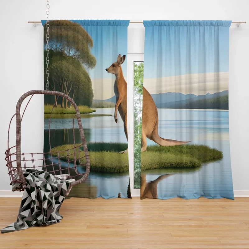 Kangaroo by the Lakeside Window Curtain