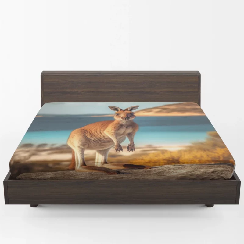 Kangaroo on Australian Beach Fitted Sheet 1