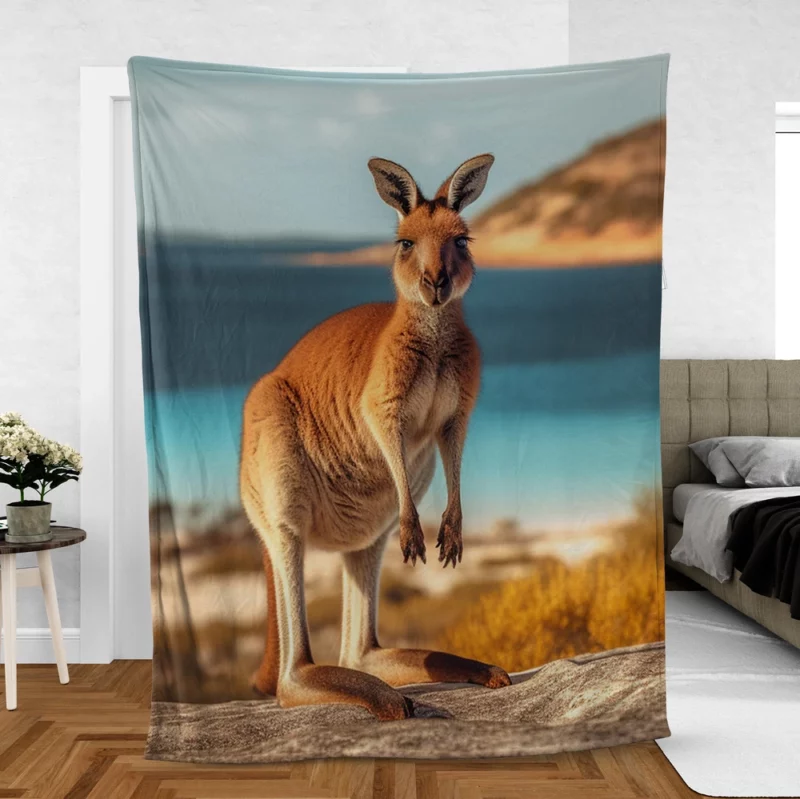 Kangaroo on Australian Beach Fleece Blanket