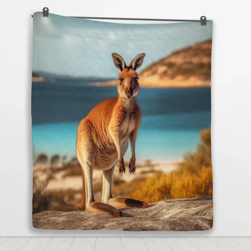 Kangaroo on Australian Beach Quilt Blanket 1