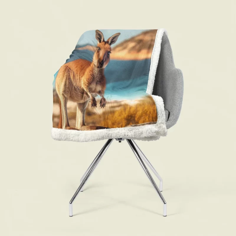 Kangaroo on Australian Beach Sherpa Fleece Blanket 1