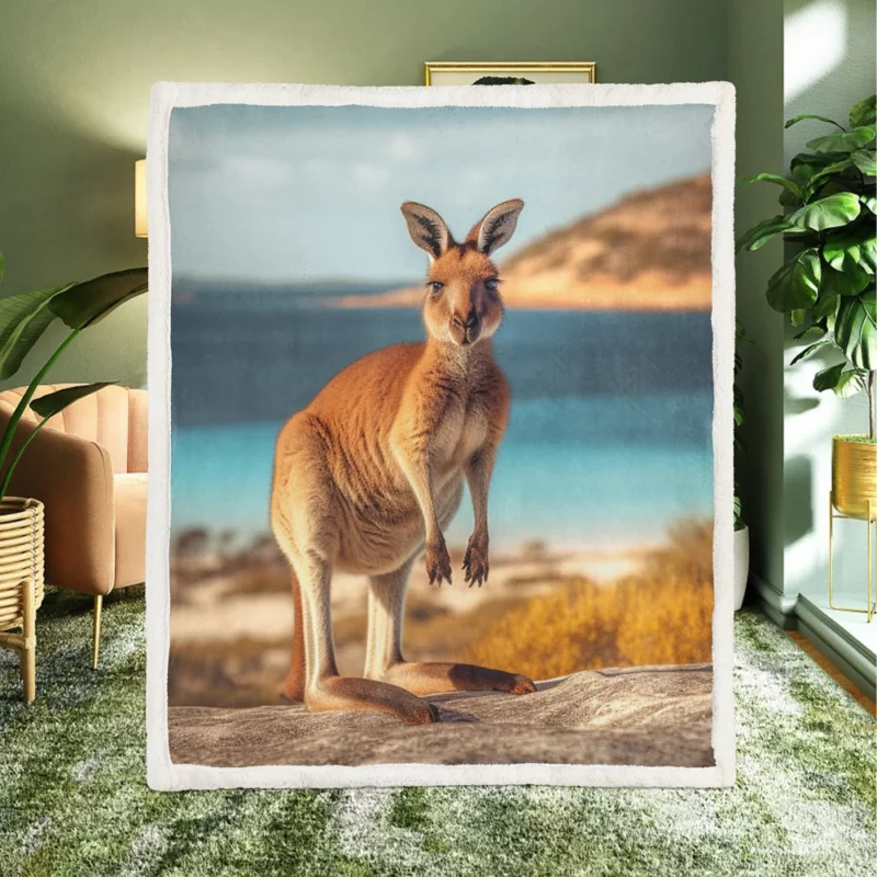 Kangaroo on Australian Beach Sherpa Fleece Blanket