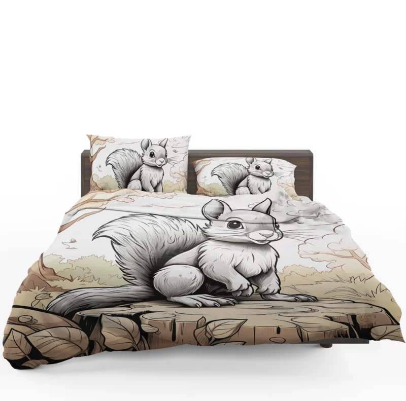 Kids Coloring Page with Cheerful Squirrel Bedding Set 1