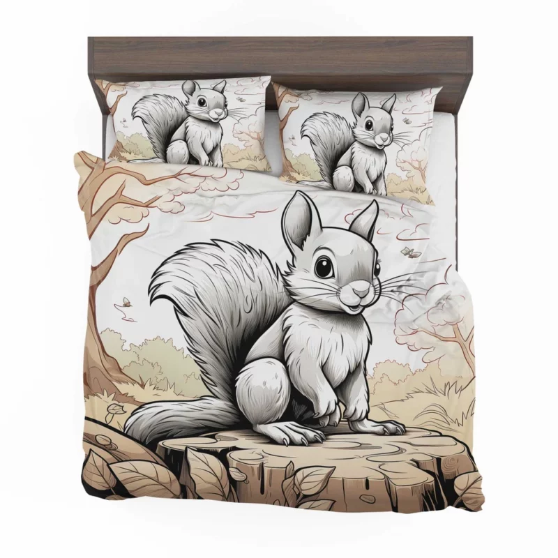 Kids Coloring Page with Cheerful Squirrel Bedding Set 2