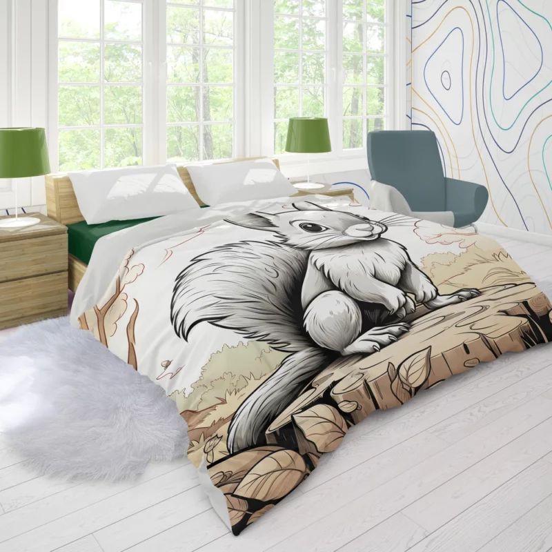 Kids Coloring Page with Cheerful Squirrel Duvet Cover