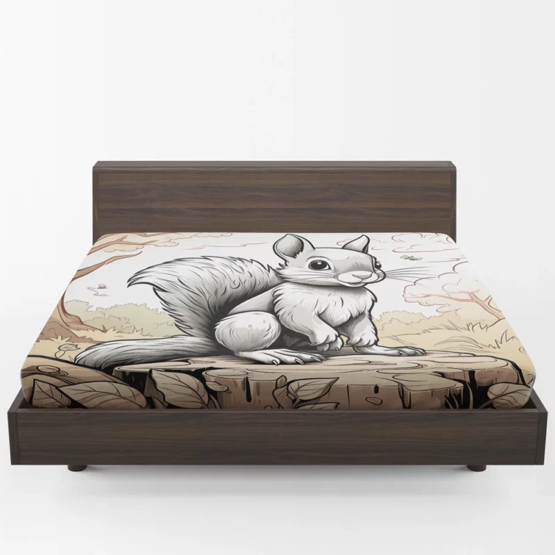 Kids Coloring Page with Cheerful Squirrel Fitted Sheet 1