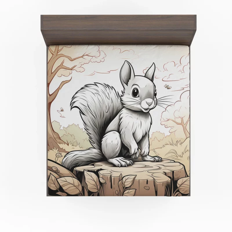 Kids Coloring Page with Cheerful Squirrel Fitted Sheet